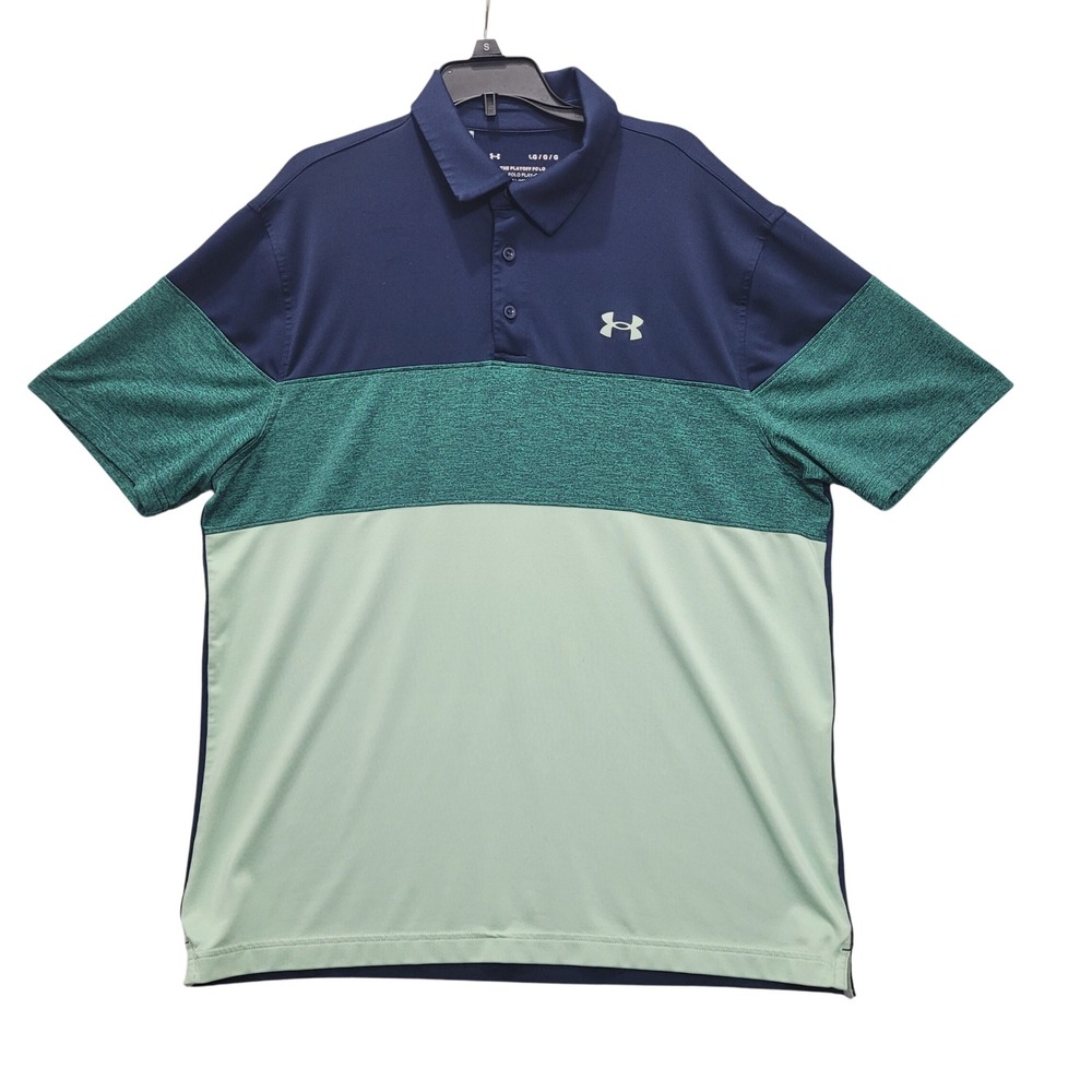 Under Armour Mens Playoff Polo Shirt Large Loose Fit Colorblock Blue Green Golf